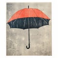 Red Umbrella On Grey Wall: Woodblock Print Style By Jeff Legg