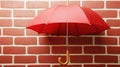 Red umbrella hangs brick wall background, protection concept Royalty Free Stock Photo