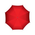 Red umbrella. Isolated on white background. Parasol in top view. Hand-held rain or windbreak protection