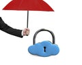 Red umbrella protect sky blue cloud lock Royalty Free Stock Photo