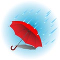 Red umbrella in rain Royalty Free Stock Photo