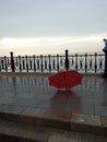 Red umbrella Rainy day Tarragona Royalty Free Stock Photo