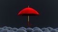 Red umbrella stand out from the crowd of many black umbrellas. Royalty Free Stock Photo