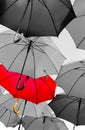 Red umbrella standing out Royalty Free Stock Photo