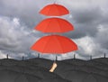 Red umbrella third layers in hand and rain protection more than Royalty Free Stock Photo