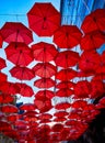 Red Umbrellas In the Air Royalty Free Stock Photo