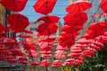 Red Umbrellas Hanging Royalty Free Stock Photo