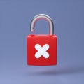 Red Unlocked Padlock Icon With White Cancel Cross Symbol