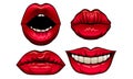 Red Upper and Lower Lips Closed and Showing Teeth in Smile Vector Set Royalty Free Stock Photo