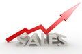 Red upward arrow with sales word