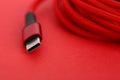 Red usb cable end lying on table extreme Royalty Free Stock Photo