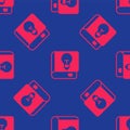 Red User manual icon isolated seamless pattern on blue background. User guide book. Instruction sign. Read before use Royalty Free Stock Photo
