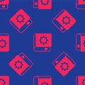 Red User manual icon isolated seamless pattern on blue background. User guide book. Instruction sign. Read before use Royalty Free Stock Photo