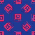 Red User manual icon isolated seamless pattern on blue background. User guide book. Instruction sign. Read before use Royalty Free Stock Photo