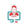 Red user sign on pc laptop vector illustration. Royalty Free Stock Photo