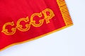 Red ussr flag on a stick on an isolated white background since soviet times Royalty Free Stock Photo