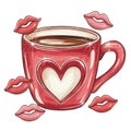 Red Valentine Coffee Cup with Heart Design Royalty Free Stock Photo