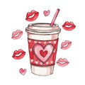 Red Valentine Coffee with Lips Royalty Free Stock Photo
