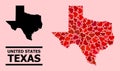 Red Valentine Collage Map of Texas State Royalty Free Stock Photo