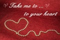 Red valentine day background with text and pearl string