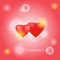 Red Valentine heart in the center on a pink decorative background. Blurred background with bokeh. The glare of light. Vector Royalty Free Stock Photo