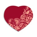 Red valentine heart in floral style on White background