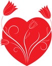 Red Valentine Heart and Red Flowers Illustration