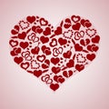 Red valentine hearth love symbols in big hearth shape Royalty Free Stock Photo