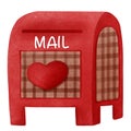 Red valentine mailbox clipart, Watercolor valentines day mail post box illustration