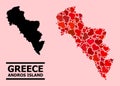 Red Valentine Mosaic Map of Greece - Andros Island