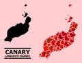 Red Valentine Mosaic Map of Lanzarote Islands