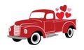 Red valentine truck with hearts