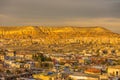 Red Valley and Rose Valley and downtown of Goreme under the sunset in Cappadocia, Turkey. Red Valley and Rose Valley Cappadocia