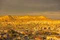 Red Valley and Rose Valley and downtown of Goreme under the sunset in Cappadocia, Turkey. Red Valley and Rose Valley Cappadocia