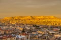 Red Valley and Rose Valley and downtown of Goreme under the sunset in Cappadocia, Turkey. Red Valley and Rose Valley Cappadocia