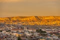 Red Valley and Rose Valley and downtown of Goreme under the sunset in Cappadocia, Turkey. Red Valley and Rose Valley Cappadocia