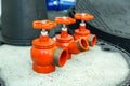 Red valves closeup, new pressure controllers Royalty Free Stock Photo