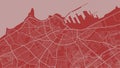 Red vector background map, Casablanca city area streets and water cartography illustration