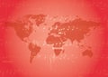 red vector background with music notes and striped world map Royalty Free Stock Photo