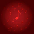 Red vector background with spiral music staff and gradient