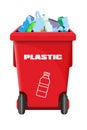 realistic red vector dumpster for plastic with garbage