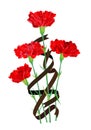 Red vector flowers and ribbons