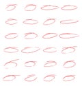 Red vector hand drawn ink pen circles. Drawing highlight doodles circle set Royalty Free Stock Photo