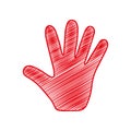 Red Vector outline illustration of one people hand on a white background