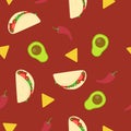 Red Vector Seamless Mexican Food Themed Pattern Background Wallpaper