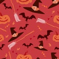 Red Halloween Cartoon Elements Vector Seamless Pattern Royalty Free Stock Photo