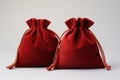 Red velvet bags for storing jewelry and jewelry isolated Royalty Free Stock Photo