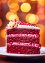 A red velvet cake with a blur background