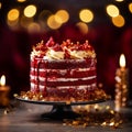 A red velvet cake with a blur background