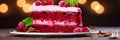 A red velvet cake with a blur background